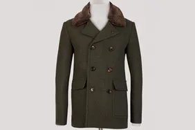 Double-breasted coat before ghost mannequin editing