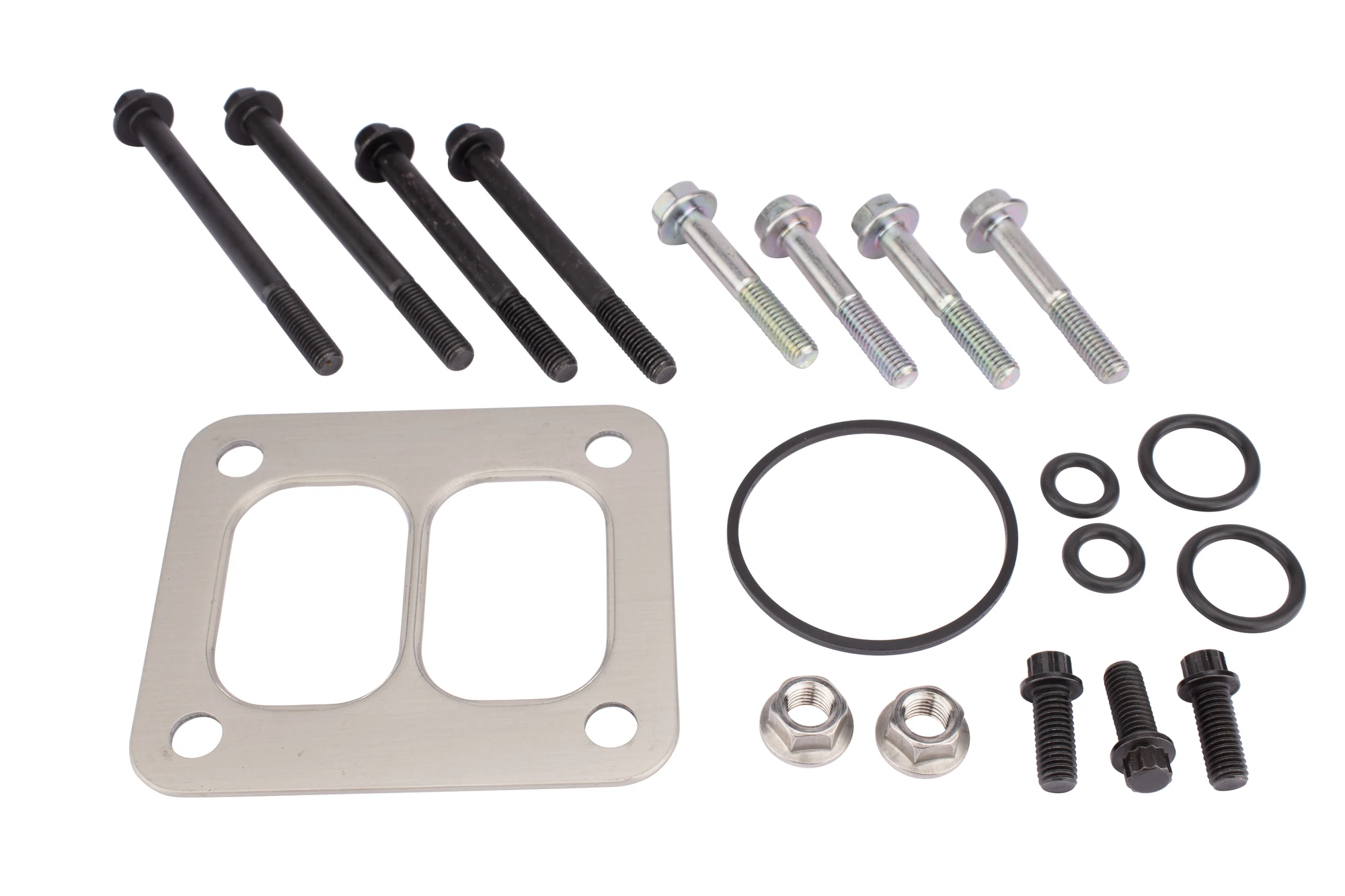 Gasket, bolts, nuts and rubber seals isolated on white after editing