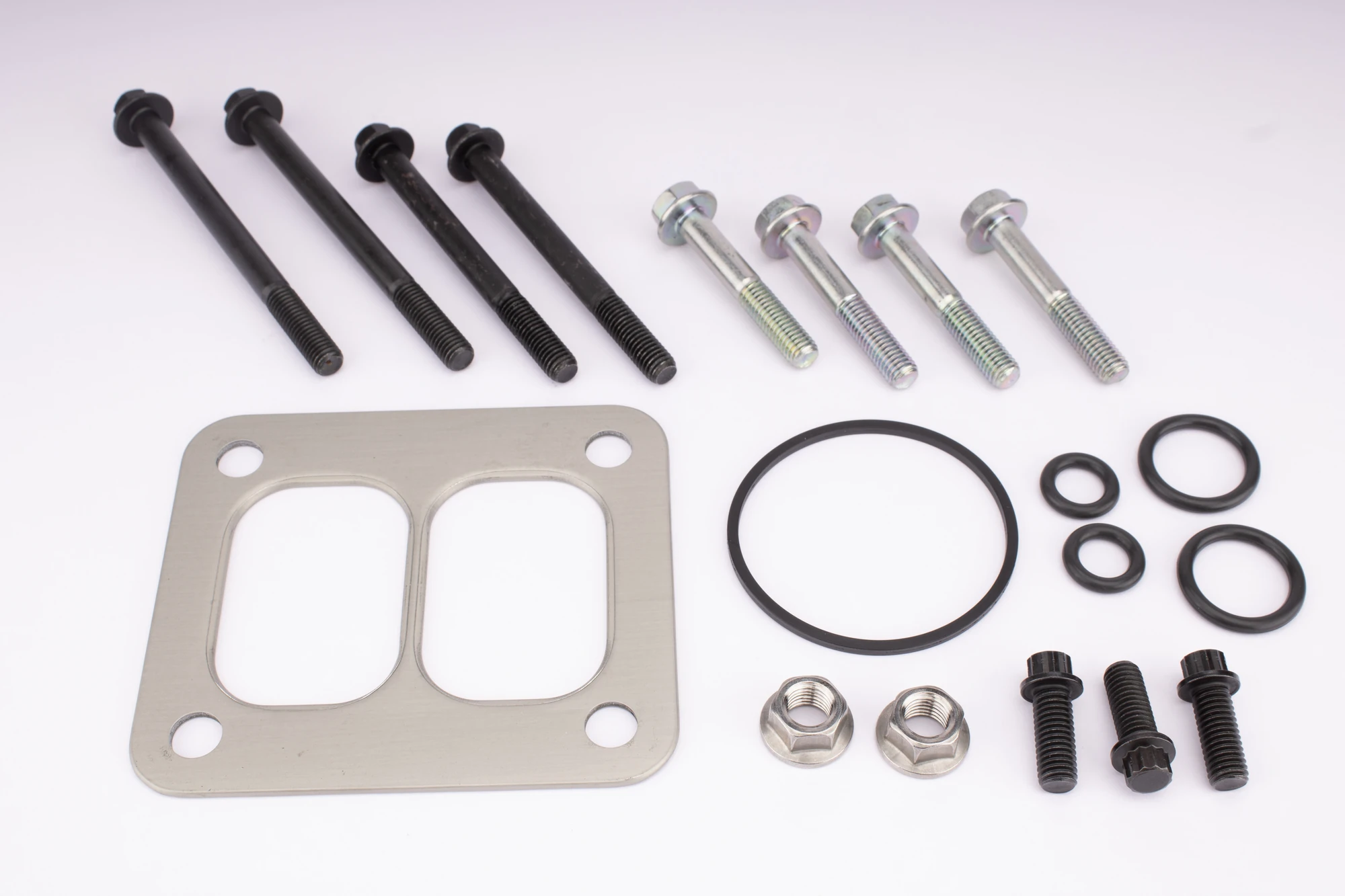 Gasket, bolts, nuts and rubber seals before background cleanup